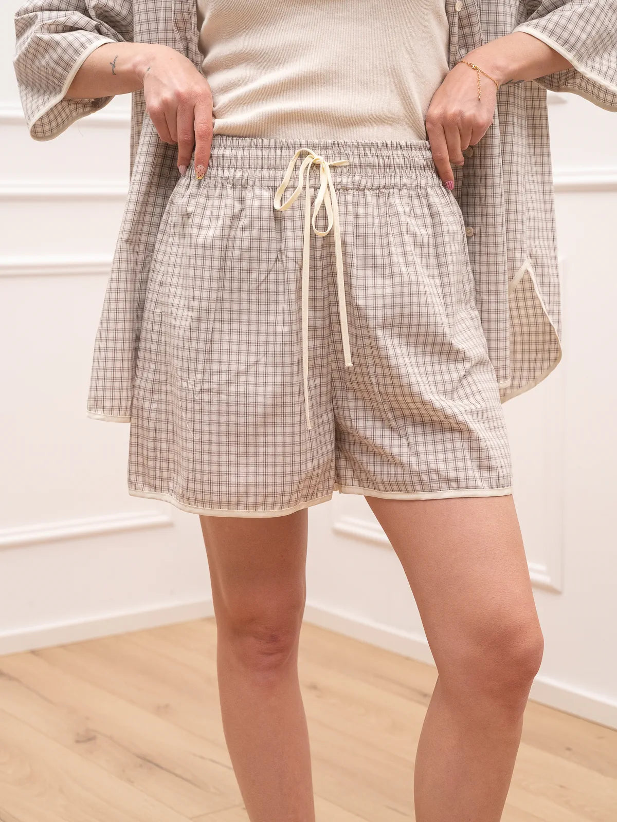 Pantaloncini Mimì vichy nocciola - Vicolo