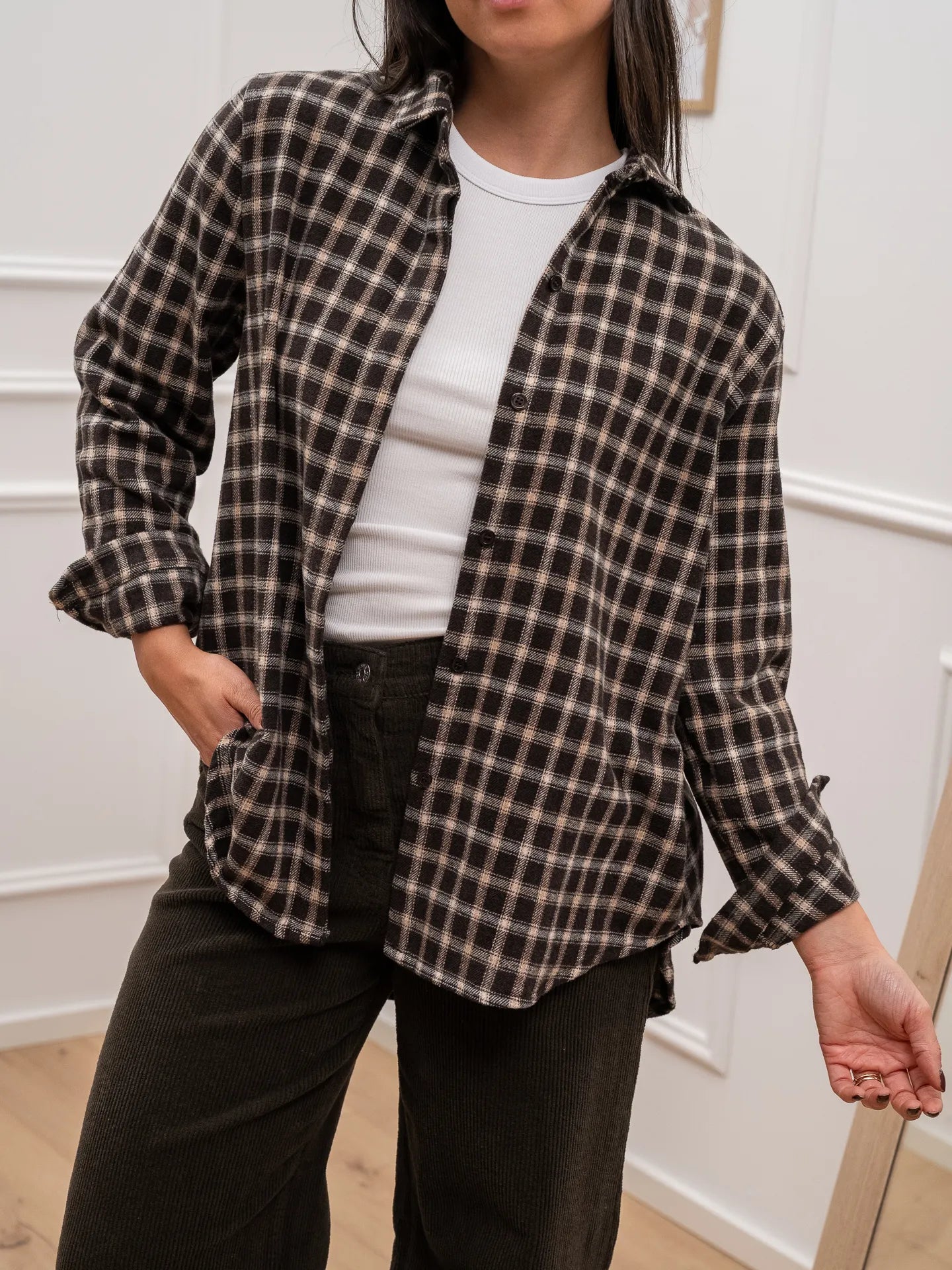 Camicia micro check moro, beige - HaveOne
