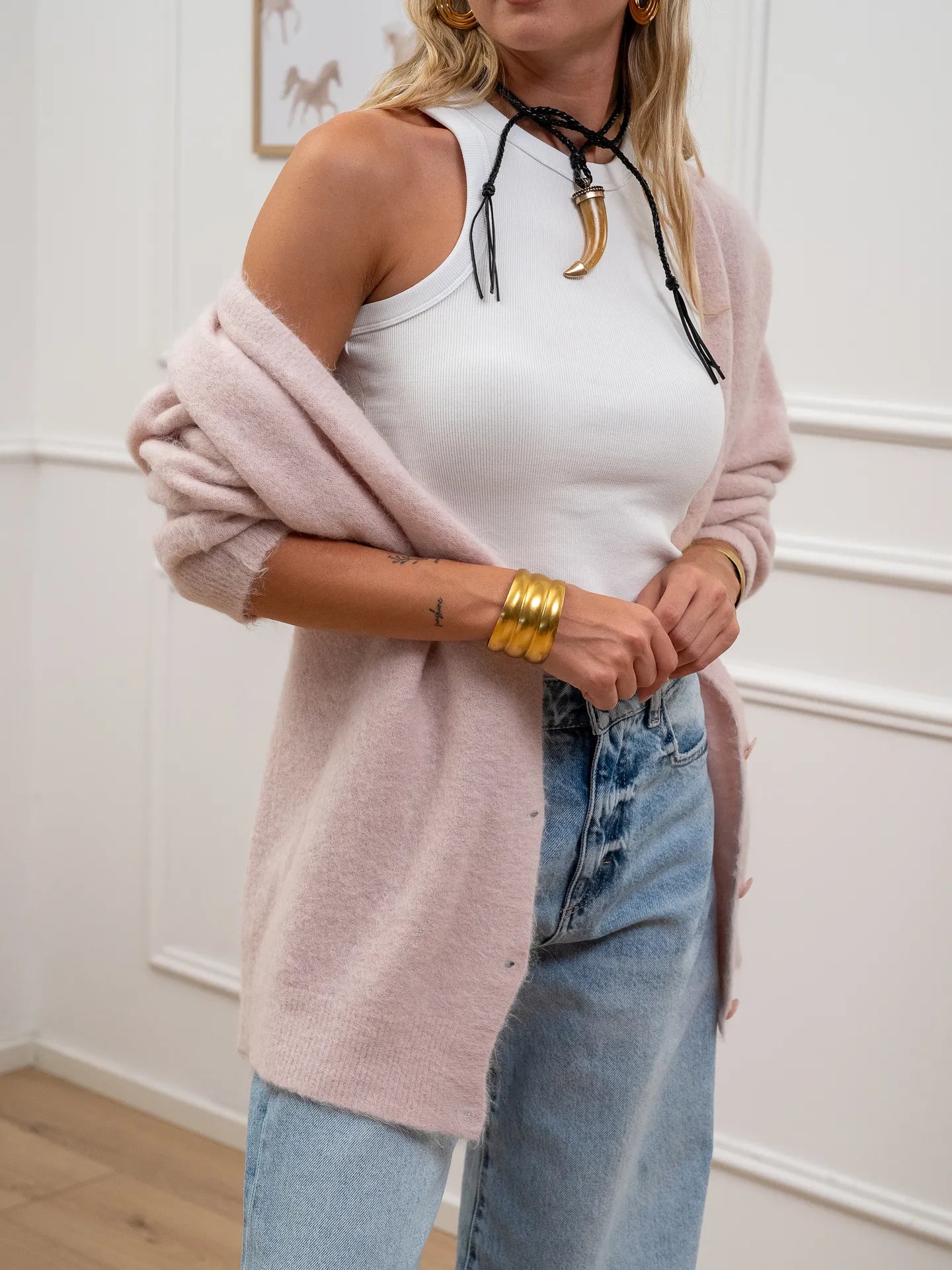 Cardigan lungo rosa alpaca superfine - Kontatto