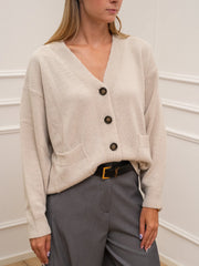 Cardigan basic talco scollo a v misto lana - Kontatto