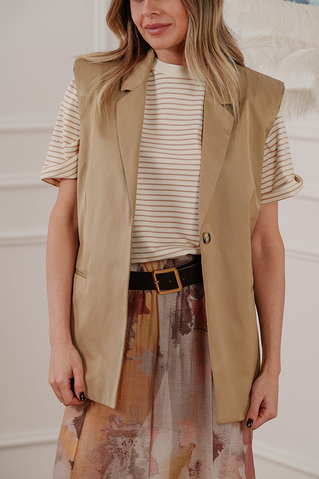 Gilet cammello in cotone aperto sul retro - Vicolo