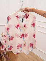 Camicia panna Palme fucsia in lyocell - HaveOne