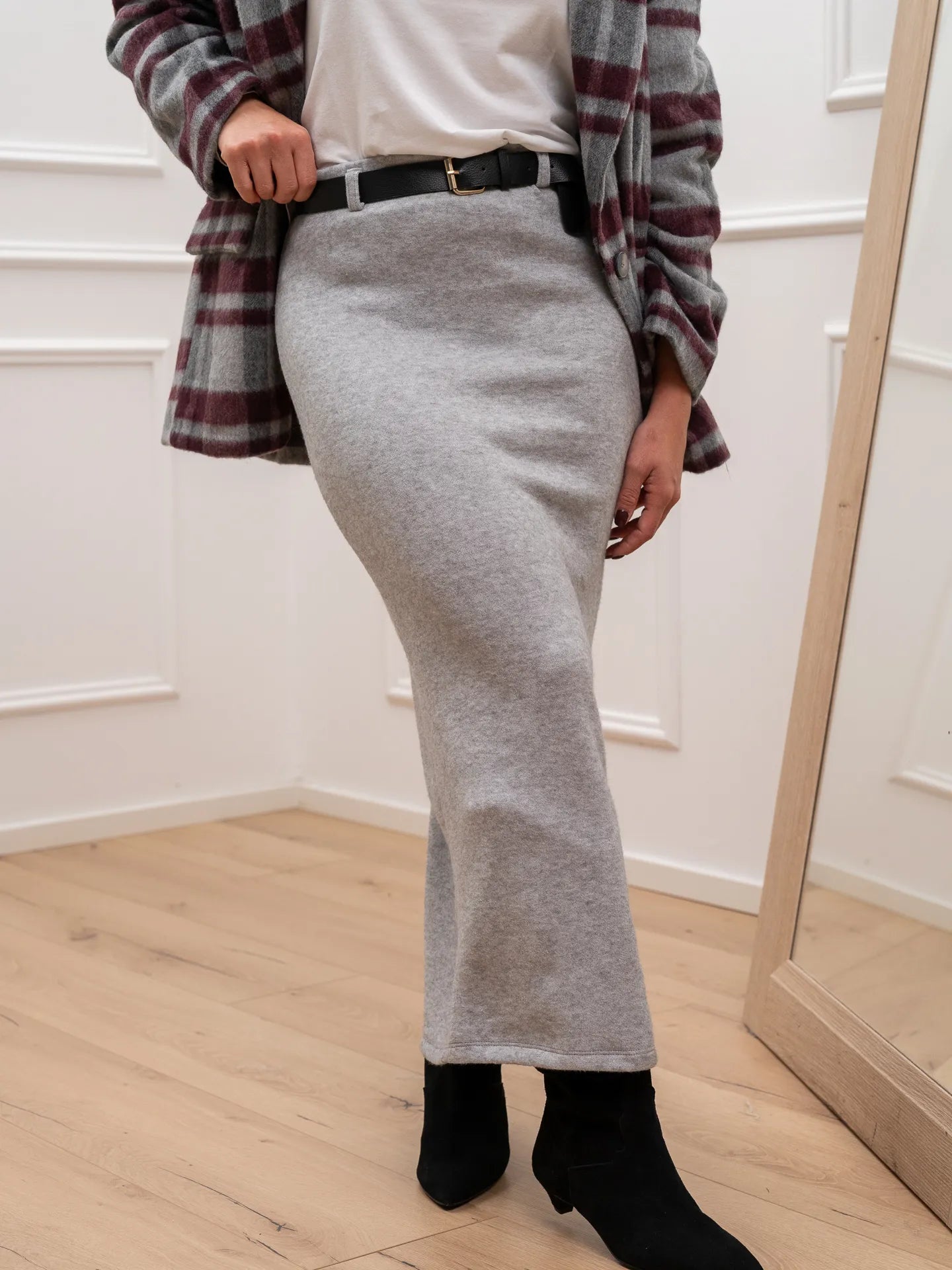 Gonna grigio chiaro soft touch con cintura - HaveOne