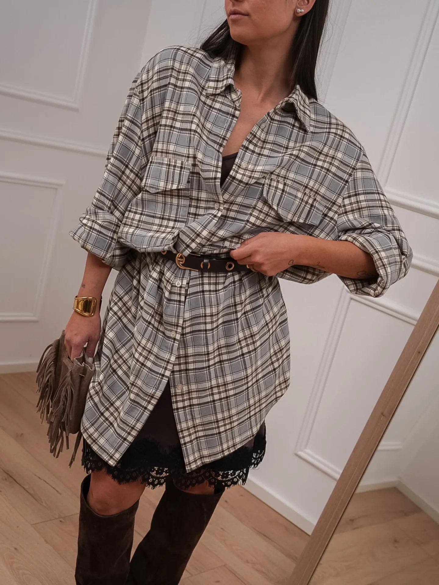 Vestito due pezzi in flanella check grigio - Tensione In