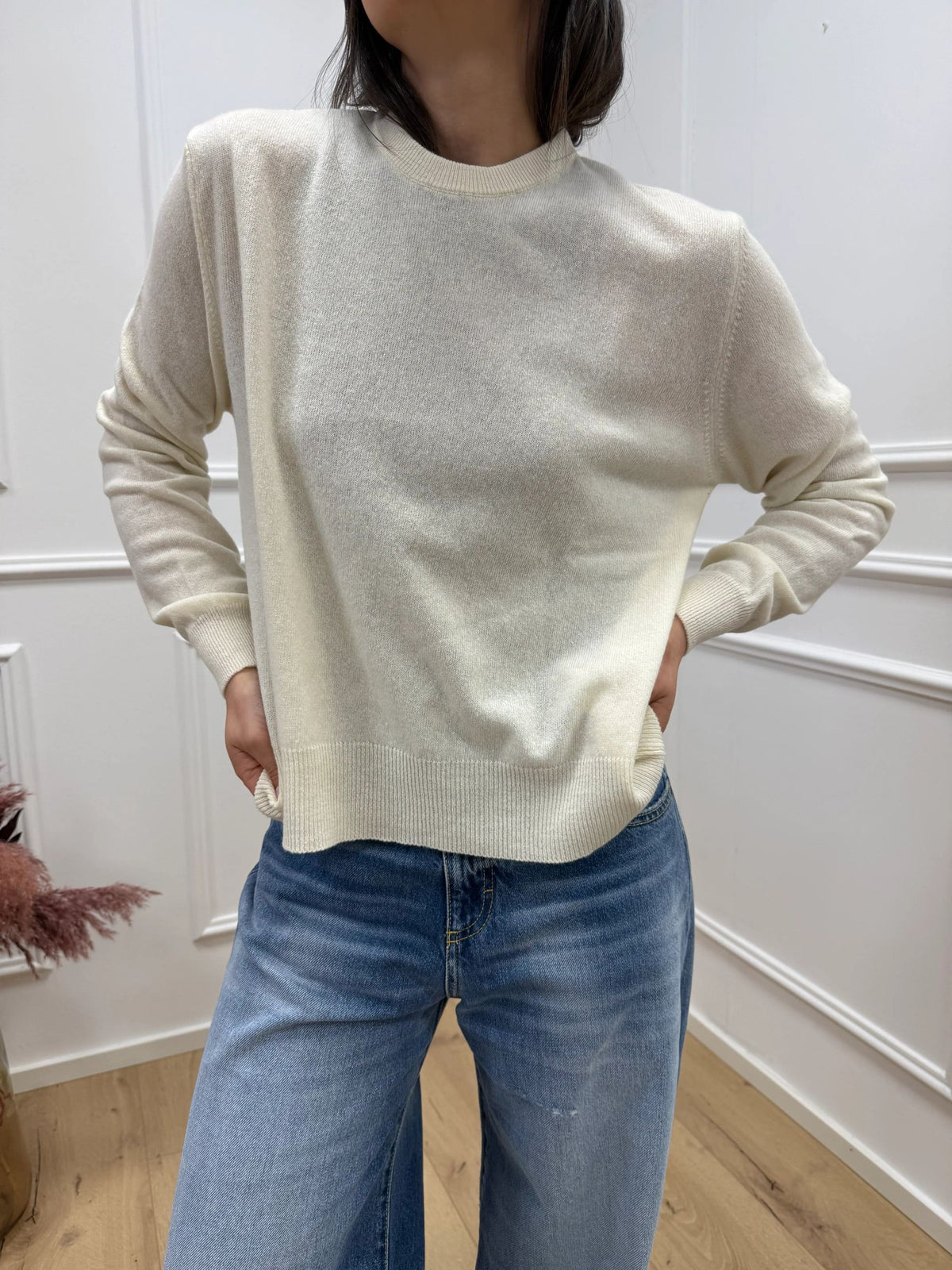 Maglia girocollo écru 80% lana - HaveOne