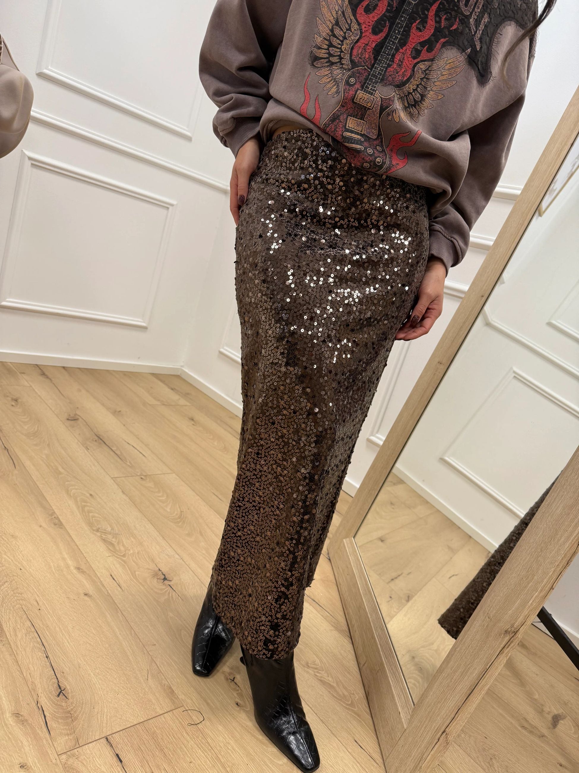 Gonna longuette in paillettes moro - HaveOne