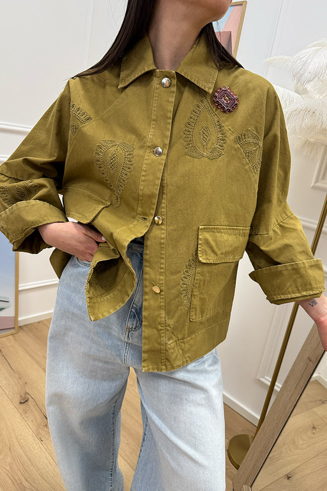 Giacca sahariana safari con ricami e spille - Vicolo