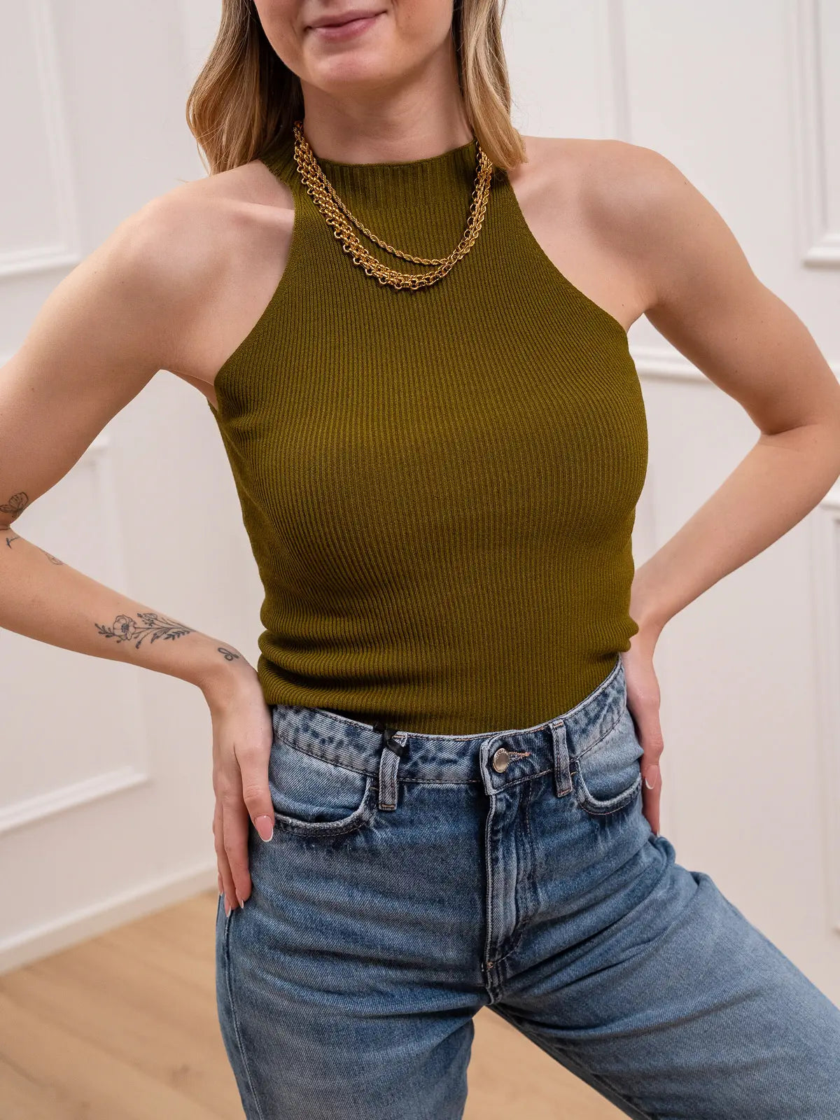 Canotta a costine olio scollo america - Kontatto