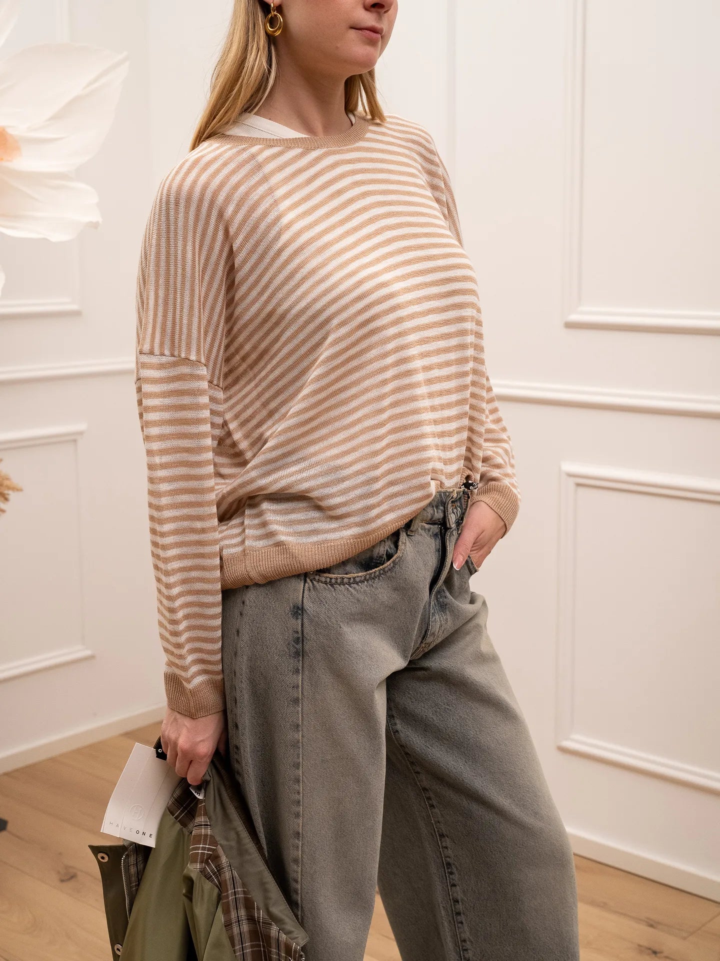 Maglia rigata panna, beige viscosa leggera - Dixie