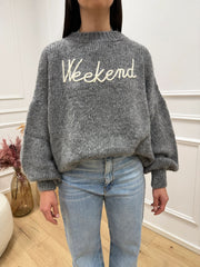 Maglia grigia ricamo "Weekend" - You Decide