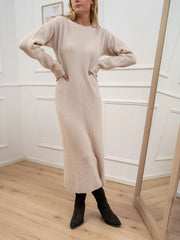 Vestito lungo a coste beige misto lana - Kontatto