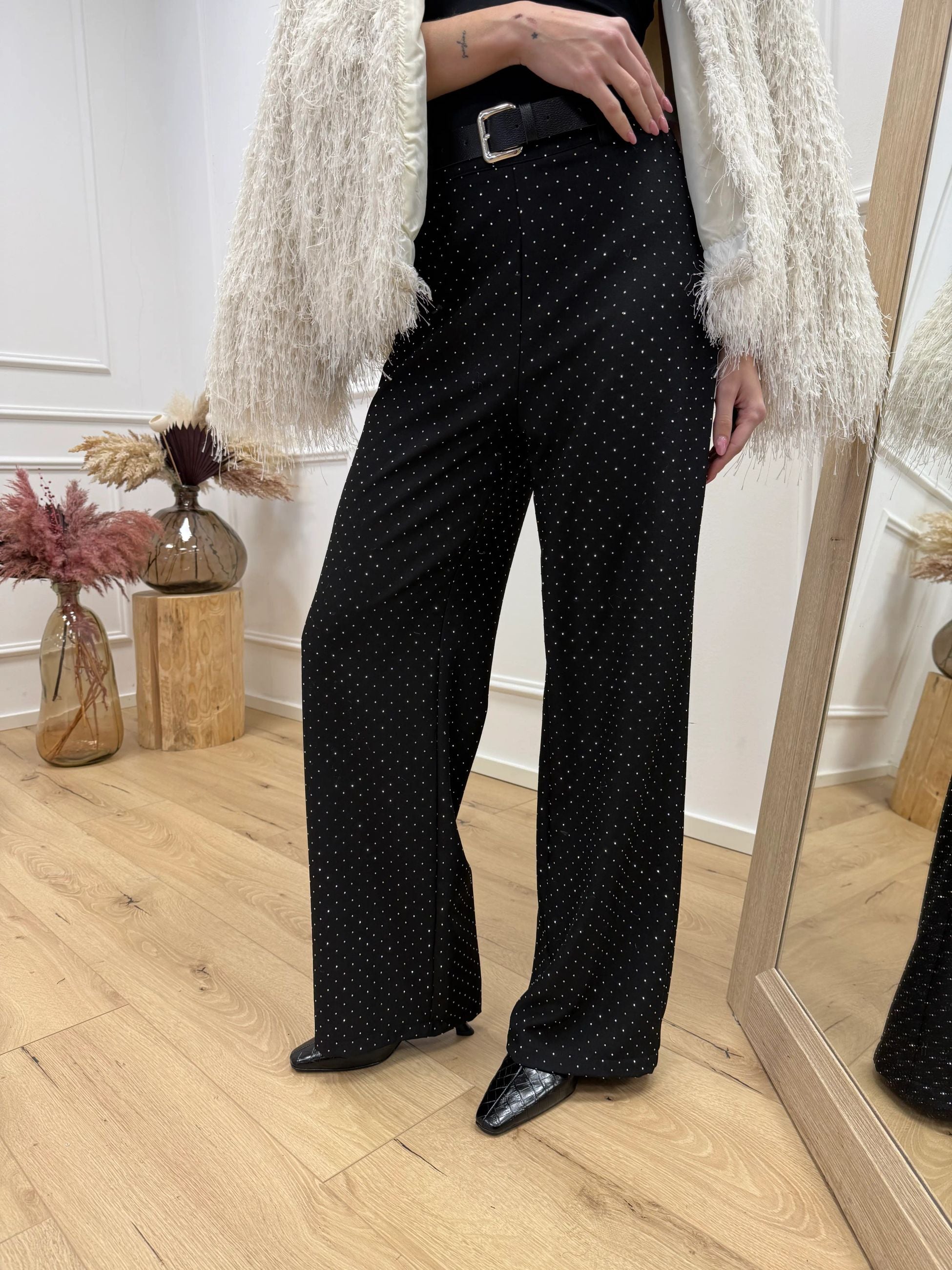 Pantaloni neri con strass argento - HaveOne
