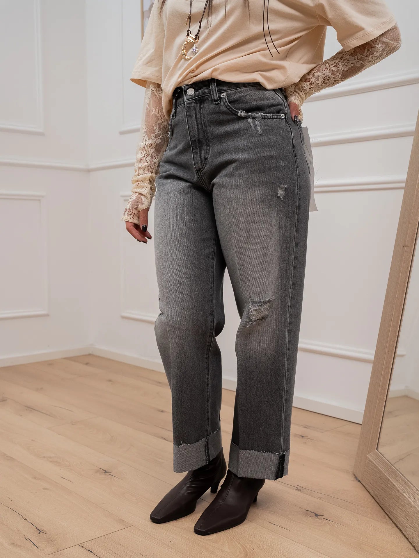 Jeans Mandy grigio con cintura - HaveOne