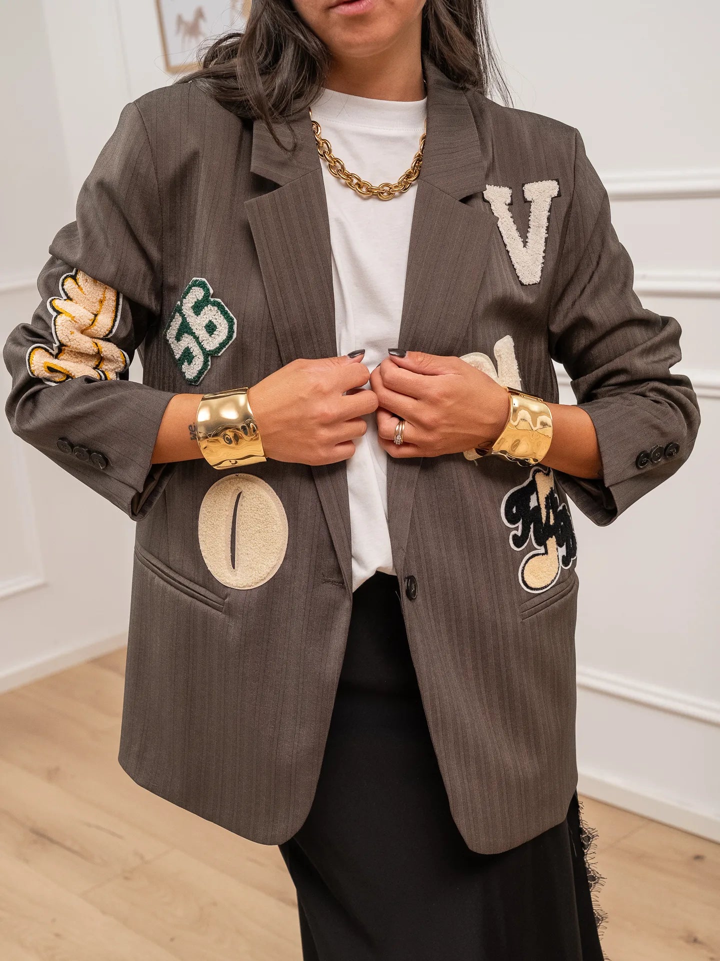 Giacca gessata moro con patch - Vicolo