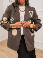 Giacca gessata moro con patch - Vicolo