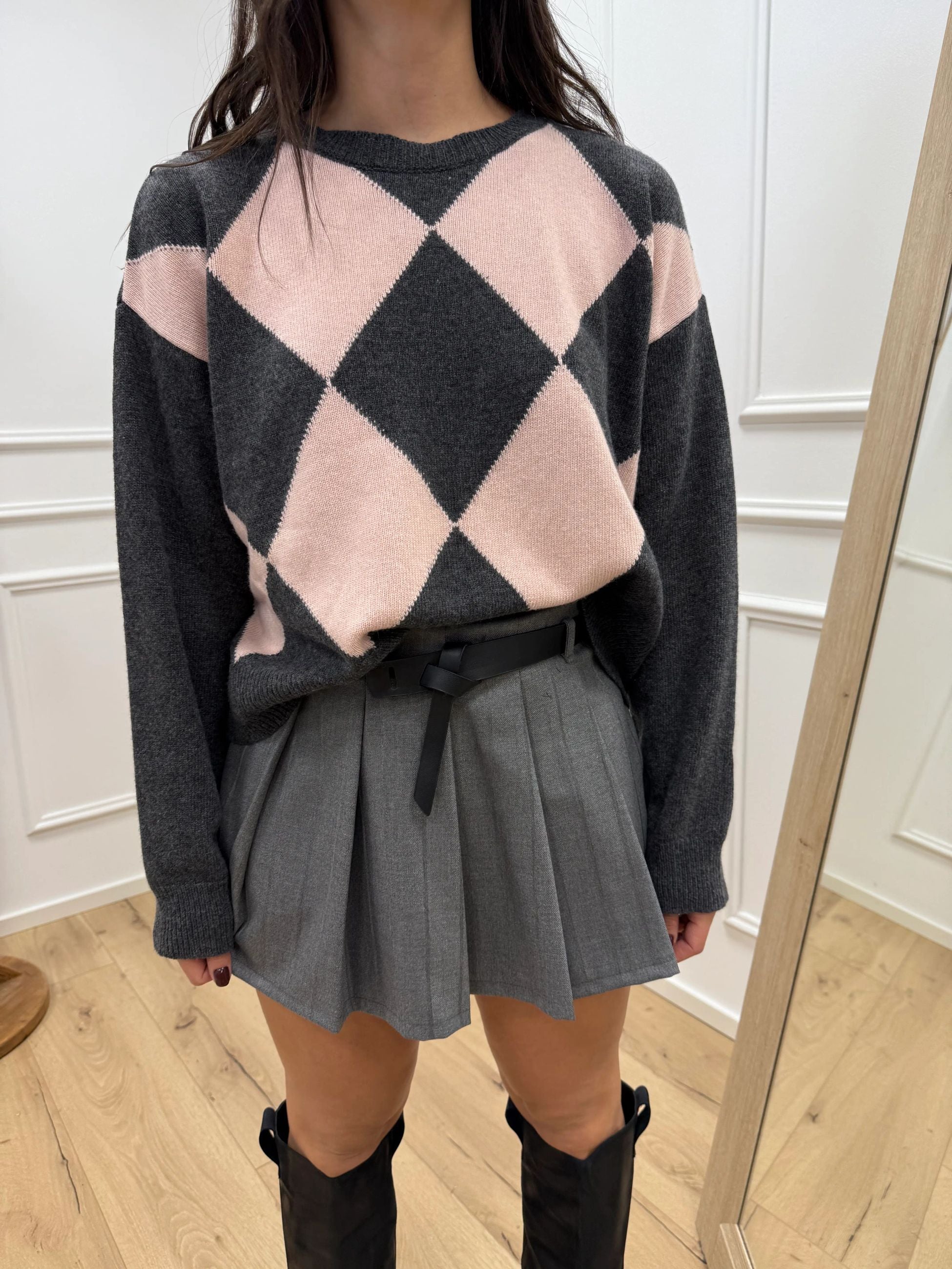 Maglia rombi rosa e grigio - Tensione In