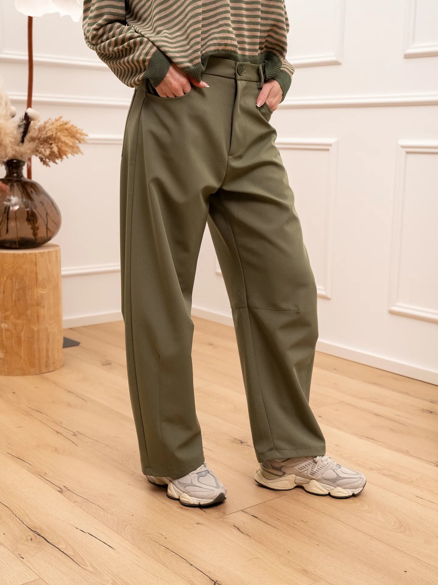 Pantaloni barrel fit origano con impunture - Vicolo