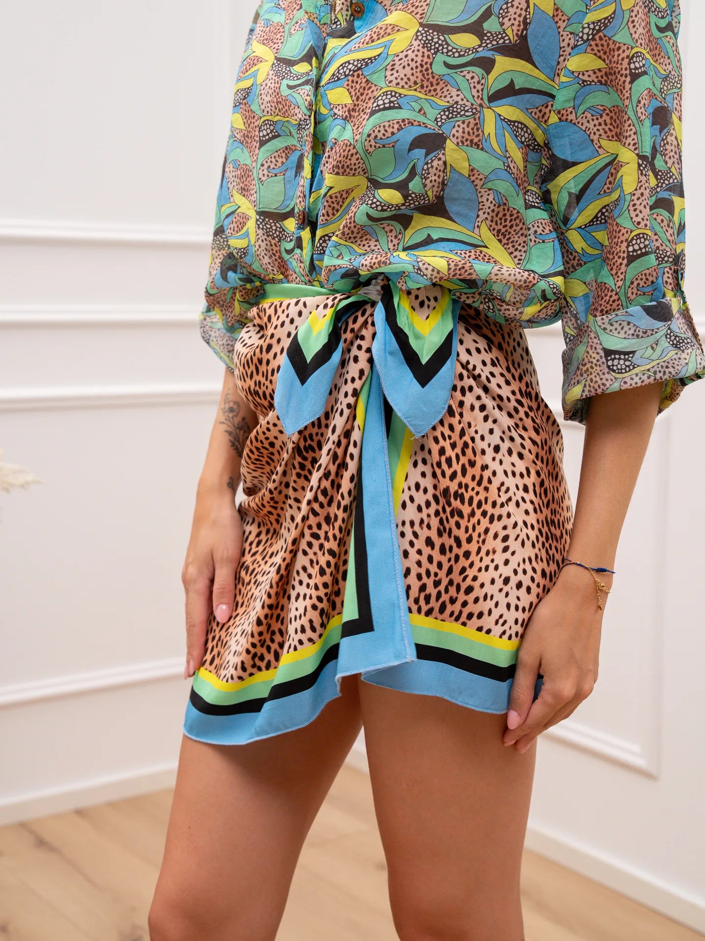 Gonna mini pareo maku bande celeste e lime - HaveOne