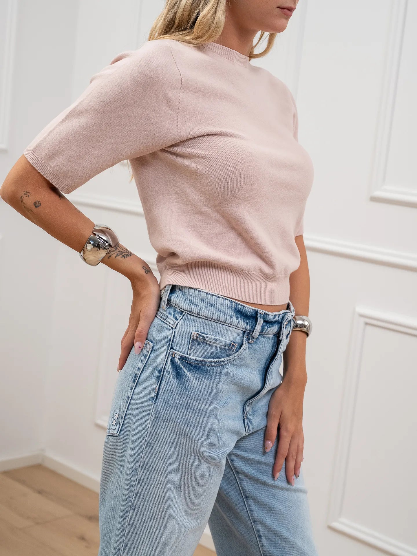 Maglia rosa mezza manica in maglia rasata - Kontatto