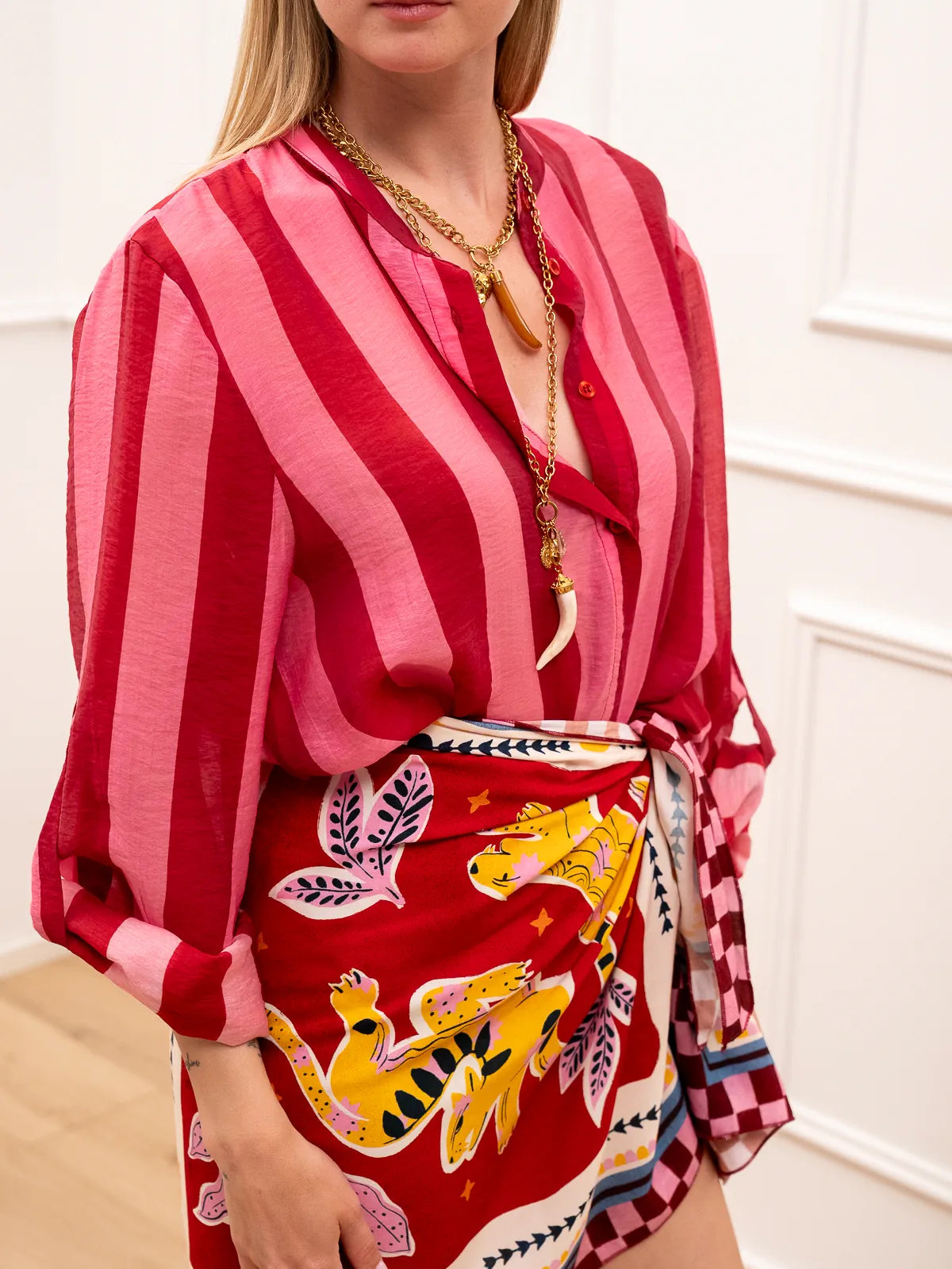 Camicia rigata rosso e fucsia in lyocell - HaveOne