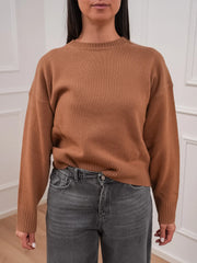 Maglia girocollo cammello in 100% lana - Tensione In