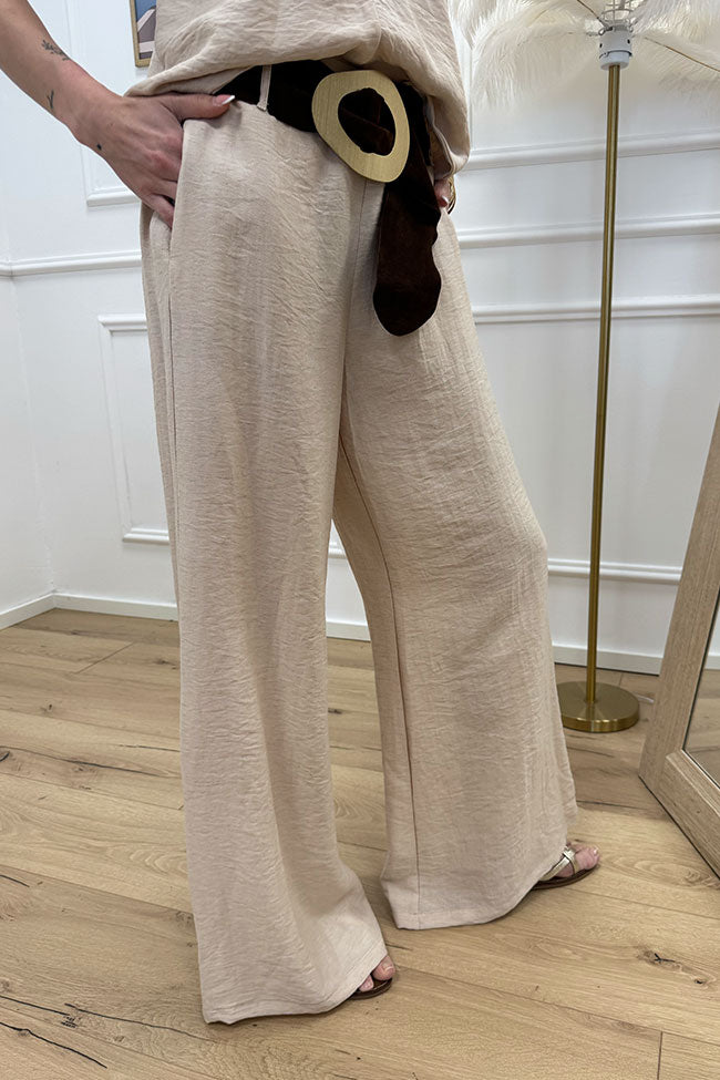 Pantaloni sabbia con maxi cintura scamosciata - HaveOne