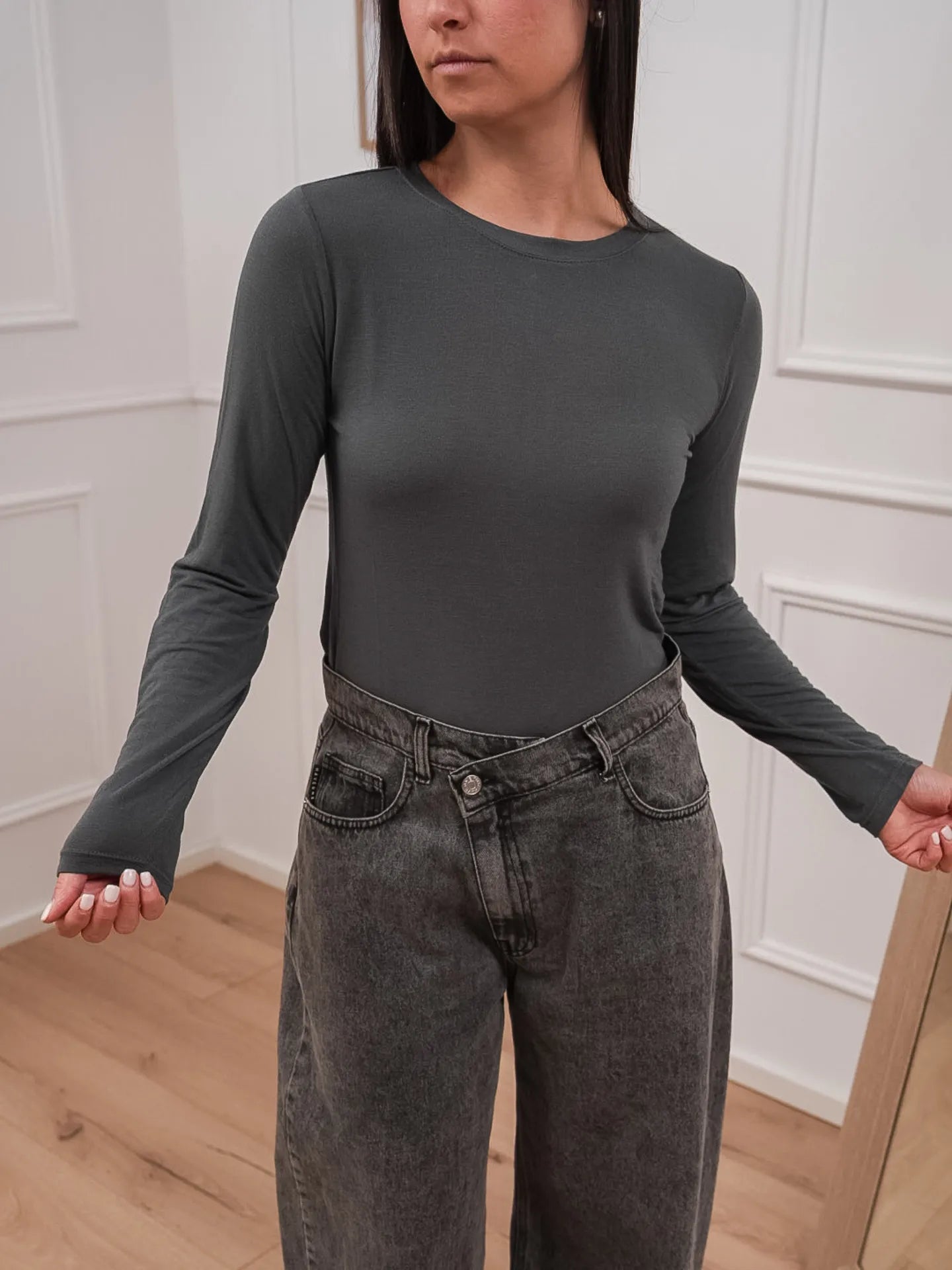 Maglia girocollo grigia misto cashmere - HaveOne