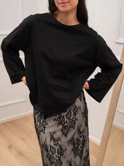 T-shirt scatoletta nera manica lunga scampanata - Vicolo