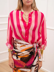Camicia riga larga rosa chiaro e fucsia in lyocell - HaveOne