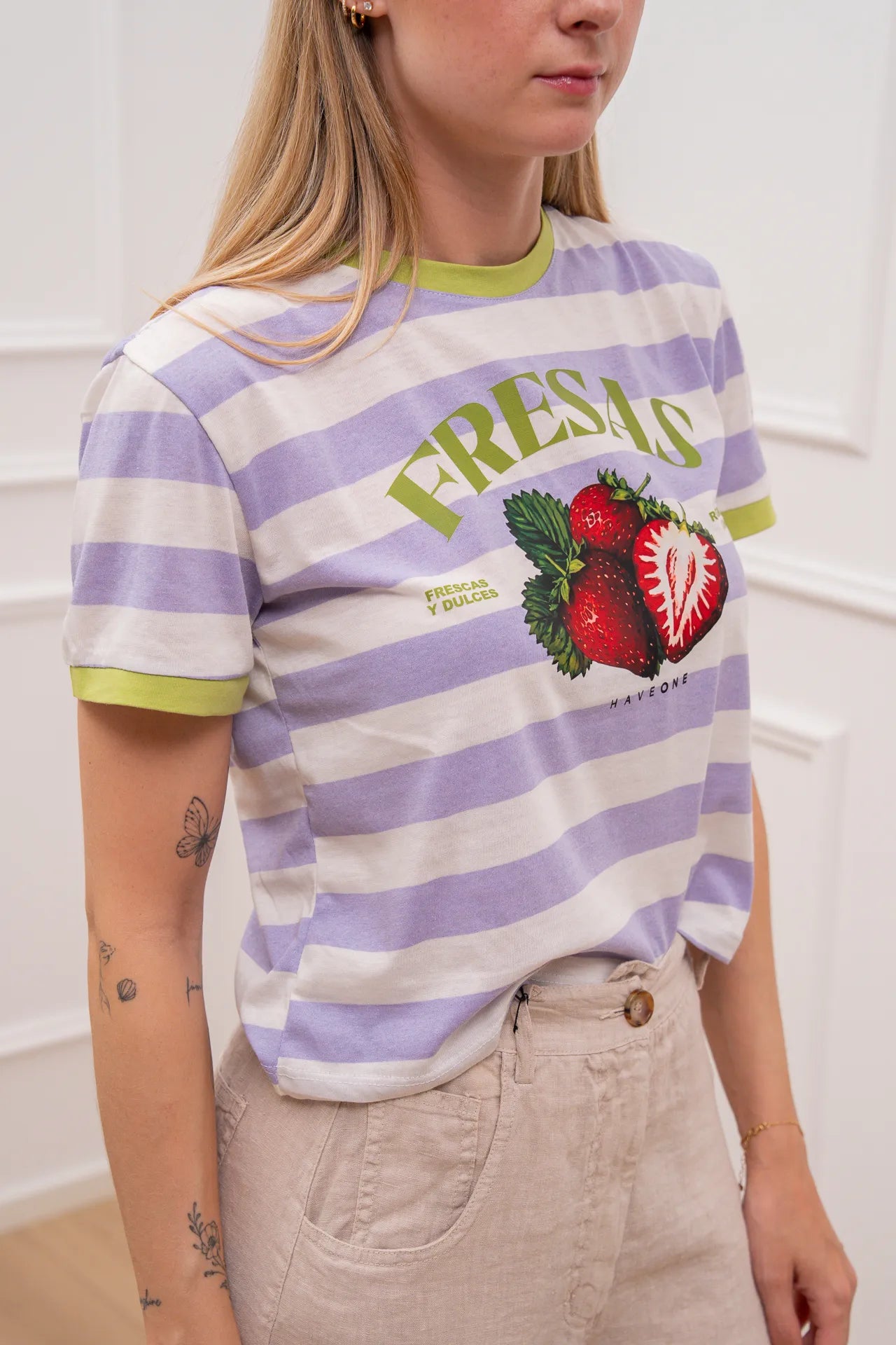 T shirt Fresas latte, lilla e lime - HaveOne