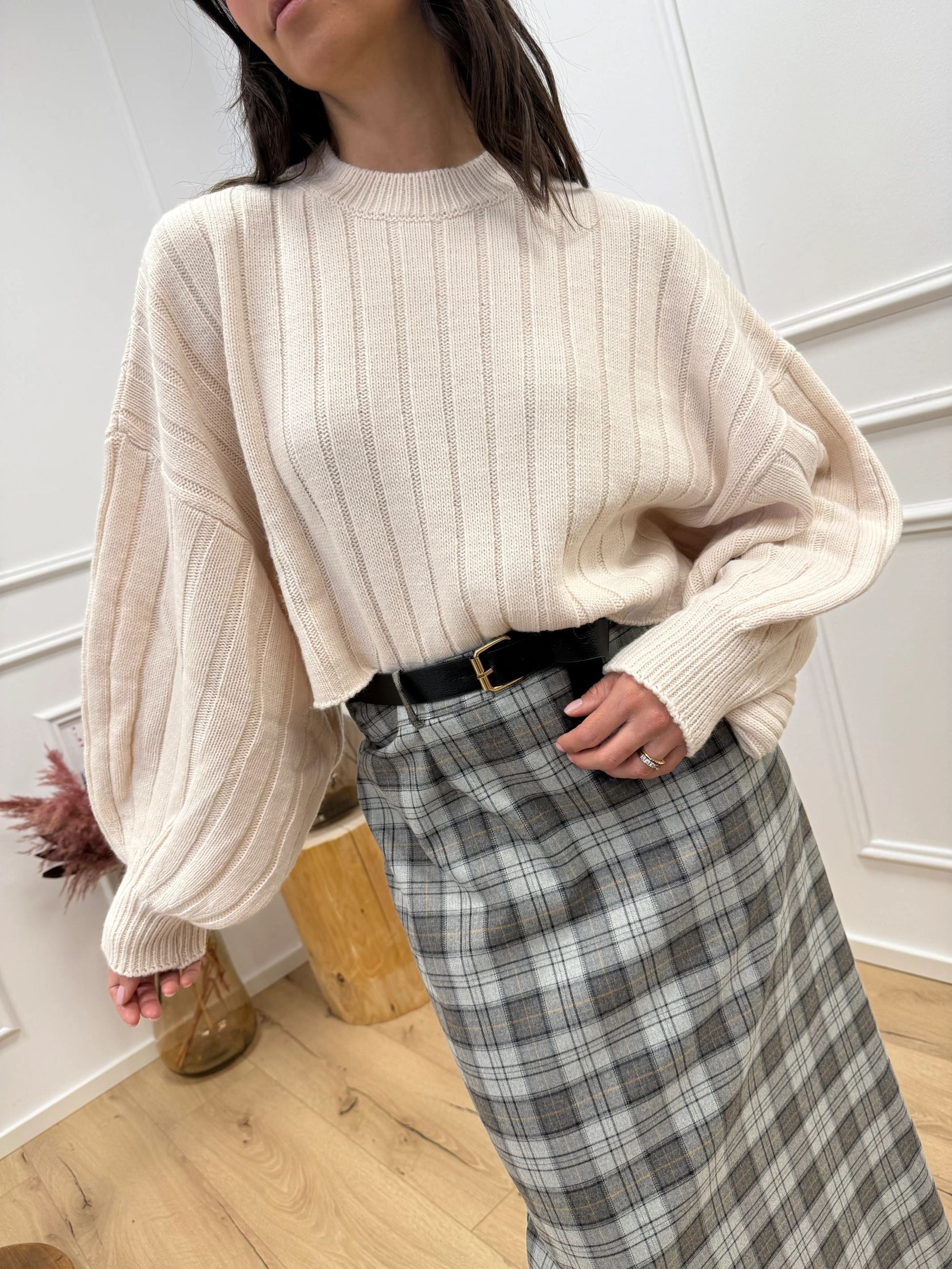 Maglia crop panna con manica balloon - HaveOne