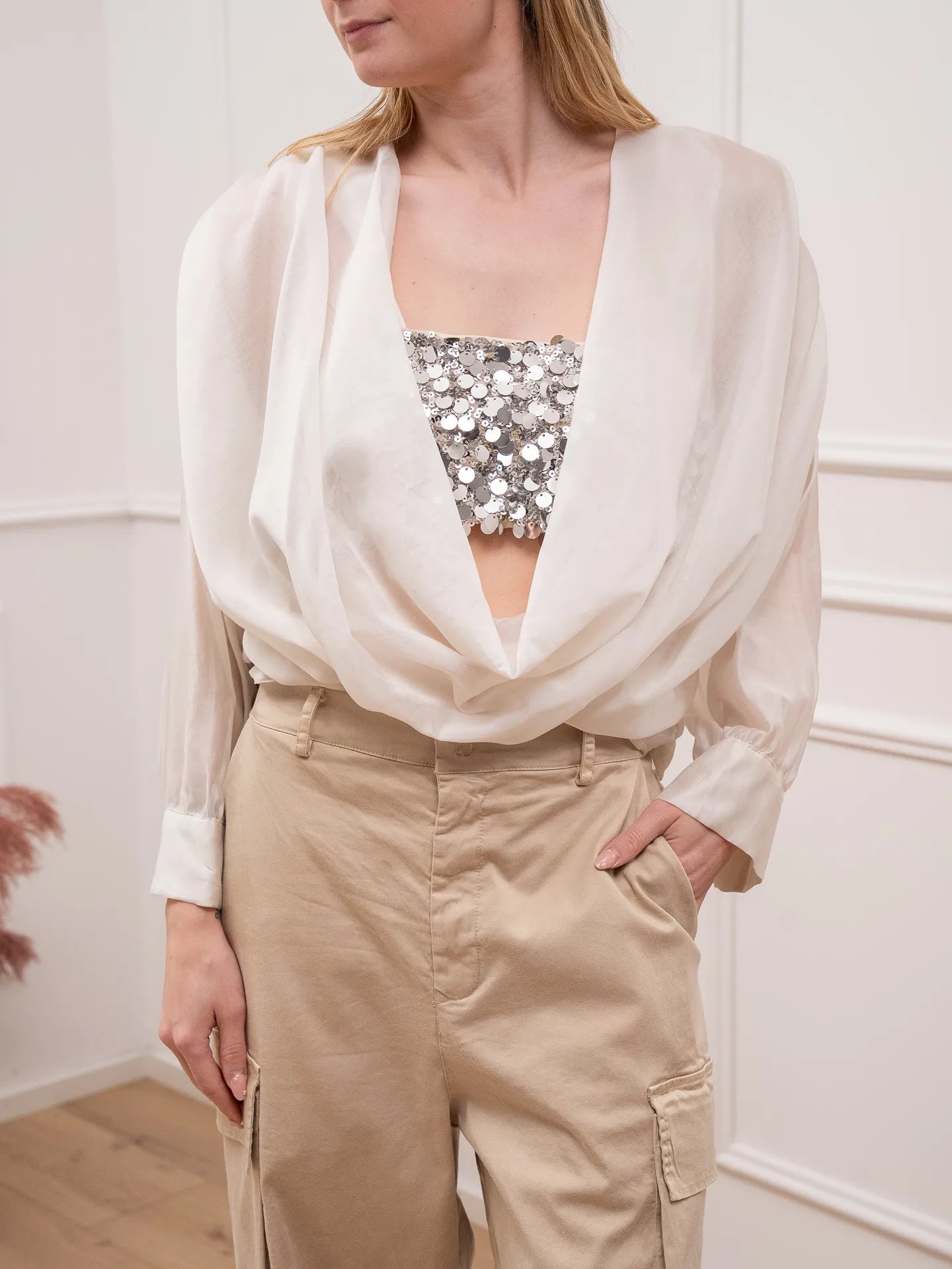 Camicia burro con fascia paillettes - HaveOne