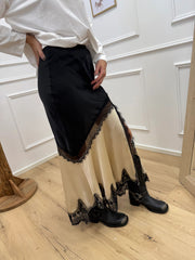 Gonna bicolor nera, crema con pizzo - Vicolo