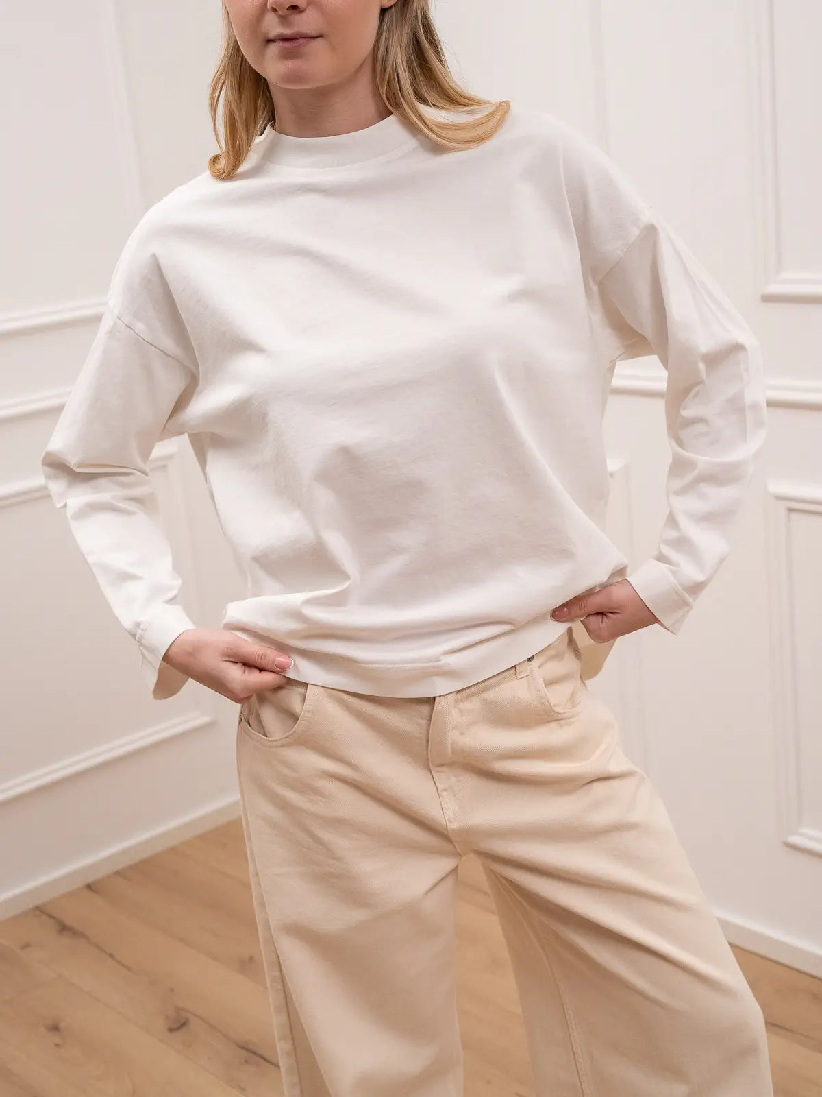 T shirt basic panna bordi spessi - HaveOne