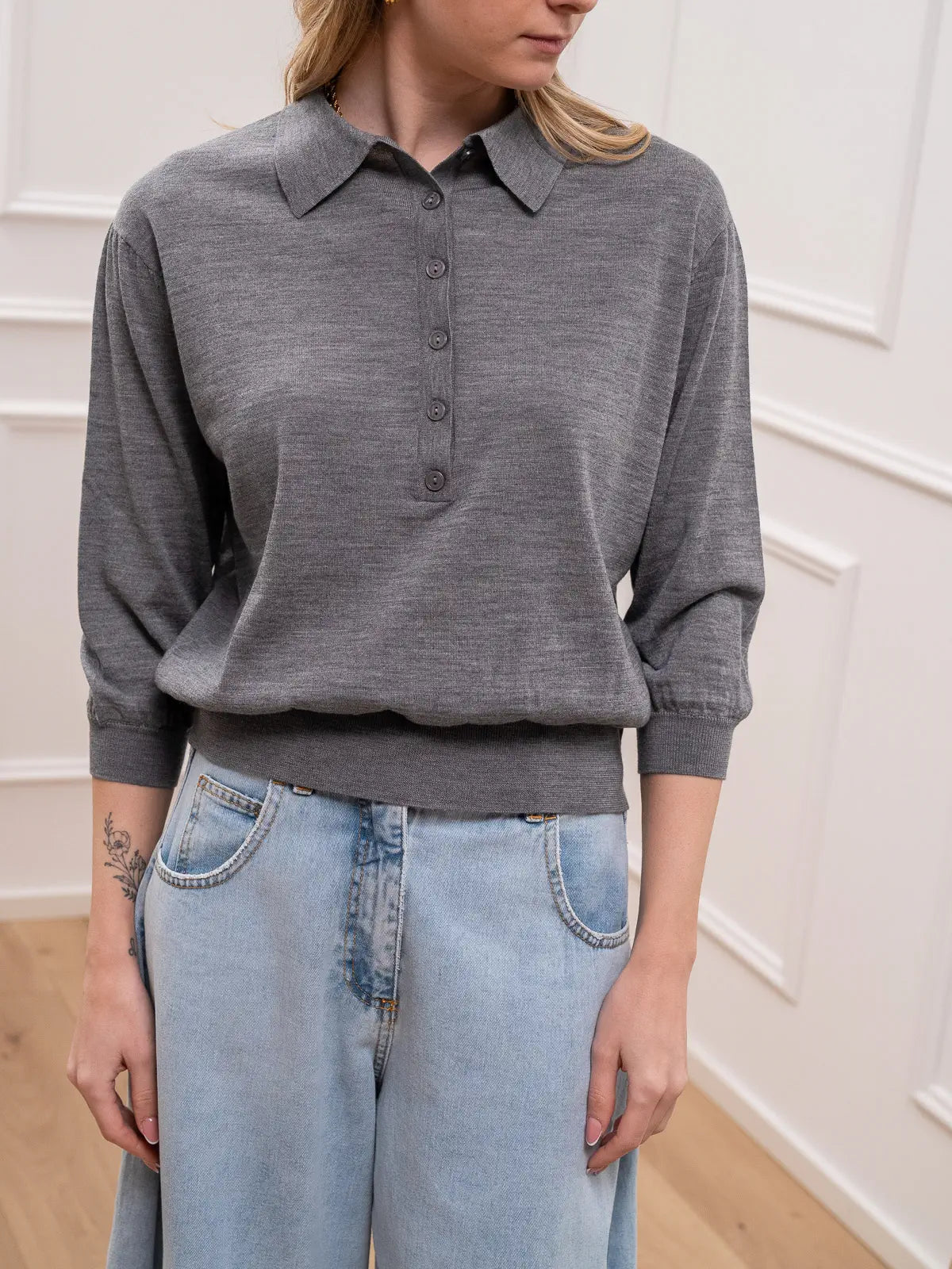 Maglia polo grigio mélange 100% lana - Vicolo