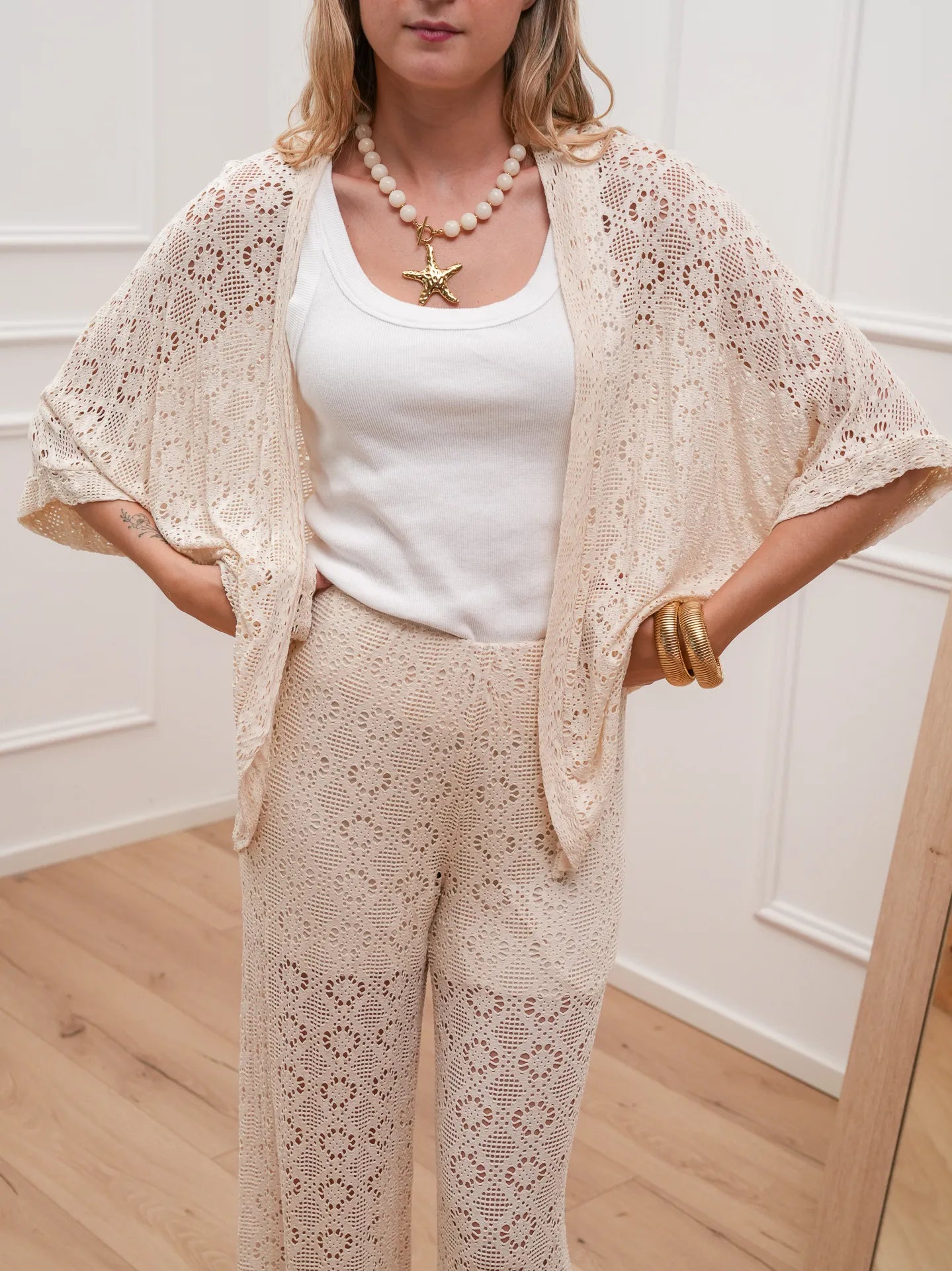Cardigan Soleil naturale crochet - Calibro Shop