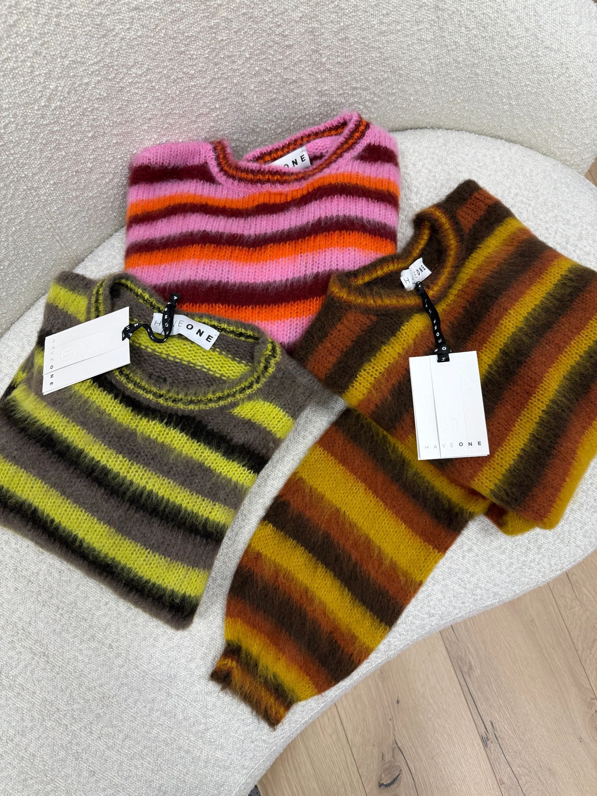 Maglia garzata a righe bubble, vino e arancio - HaveOne