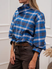 Camicia Amiata check blu con abbottonatura asimmetrica - HaveOne