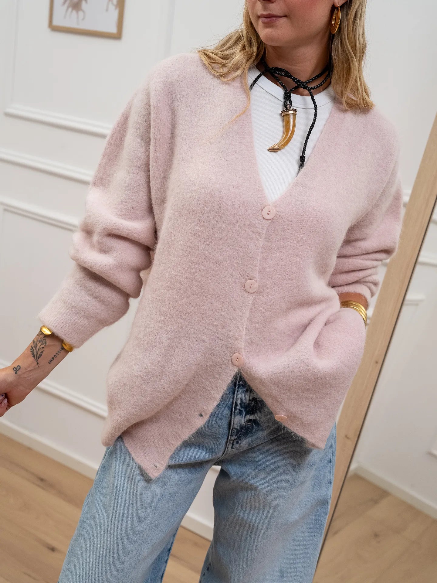 Cardigan lungo rosa alpaca superfine - Kontatto