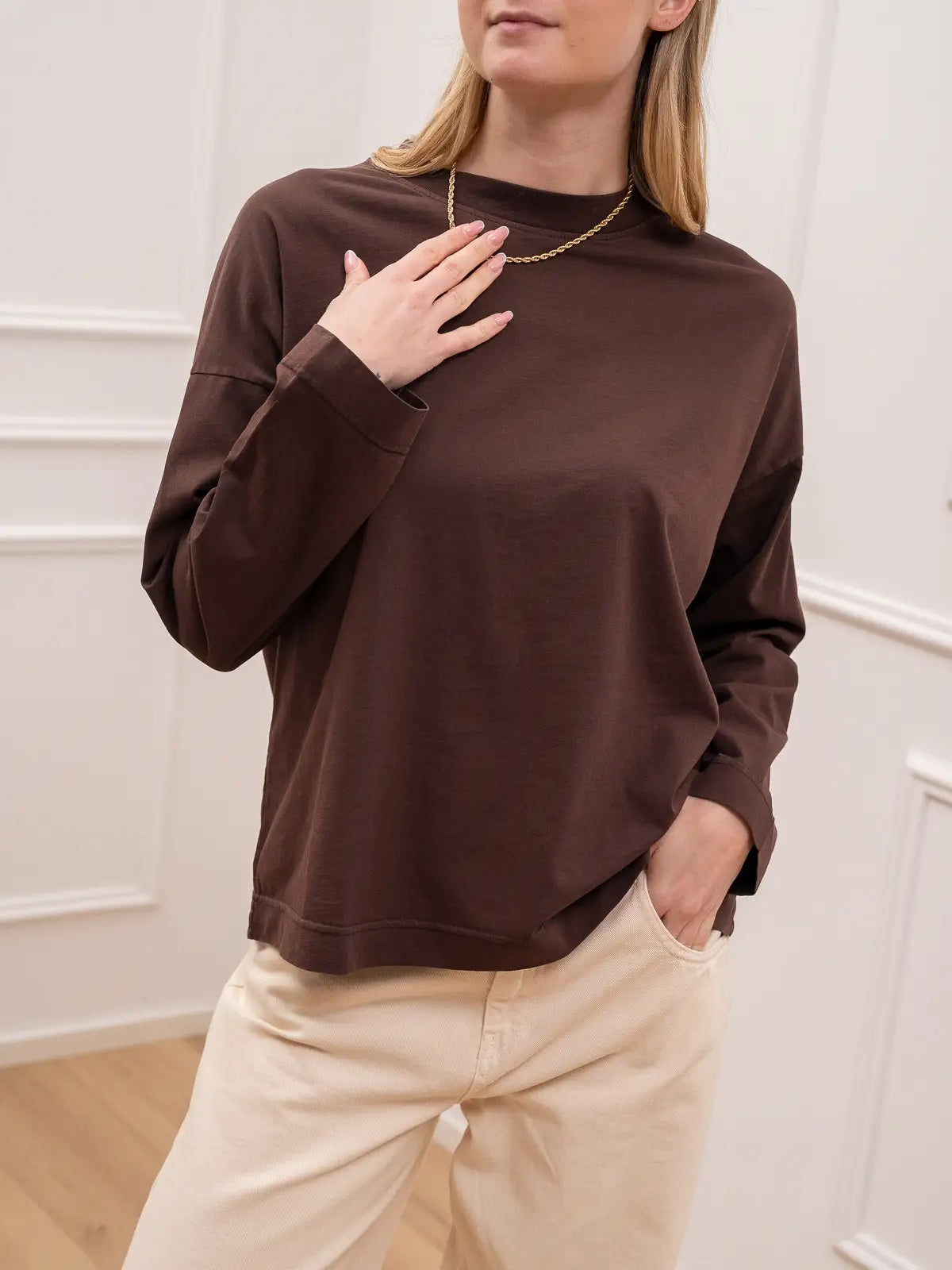 T shirt basic cioccolato bordi spessi - HaveOne