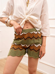 Shorts crochet zig zag militare e tabacco - Dixie