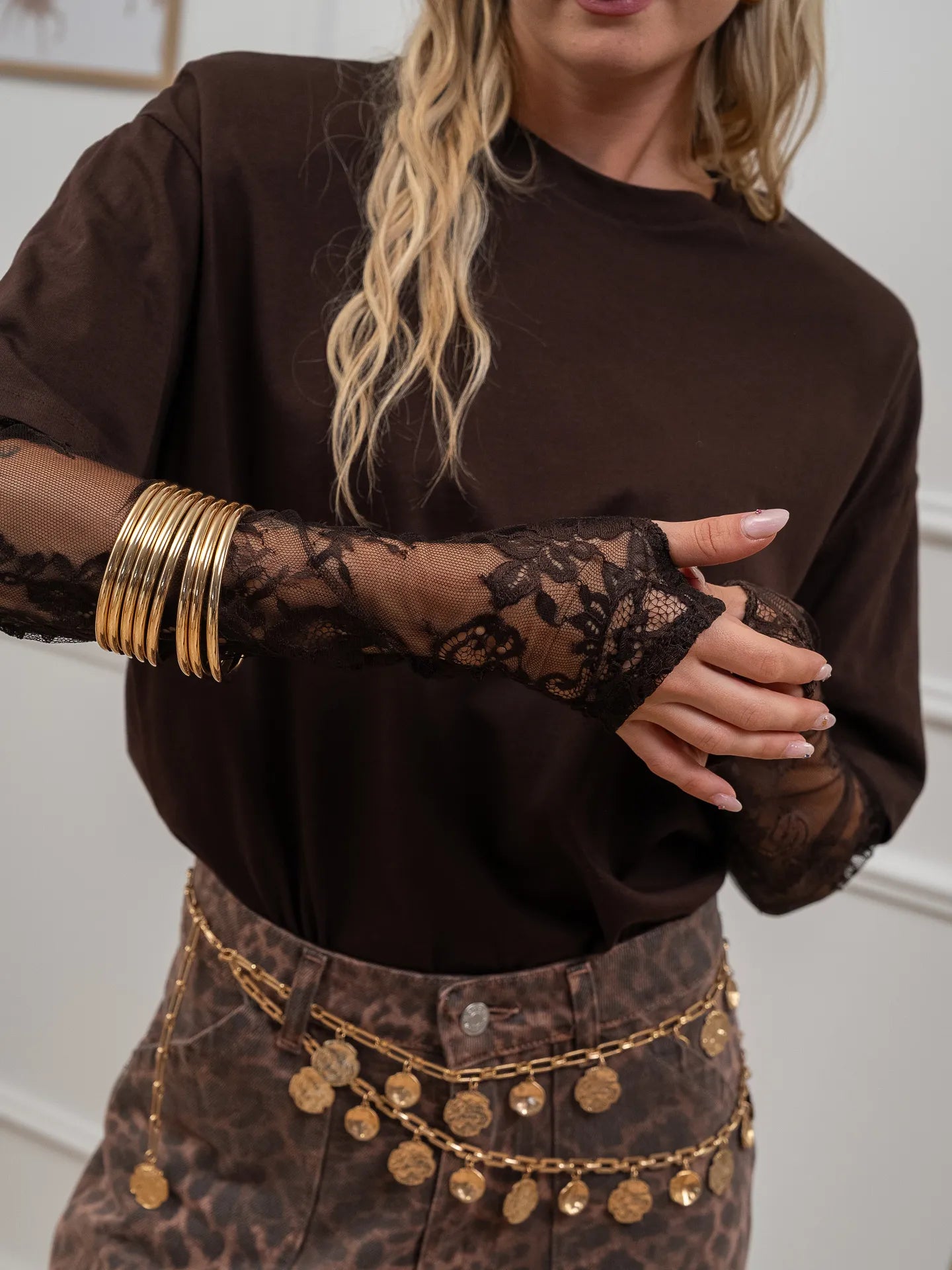 T shirt moro con manicotto in pizzo - Vicolo