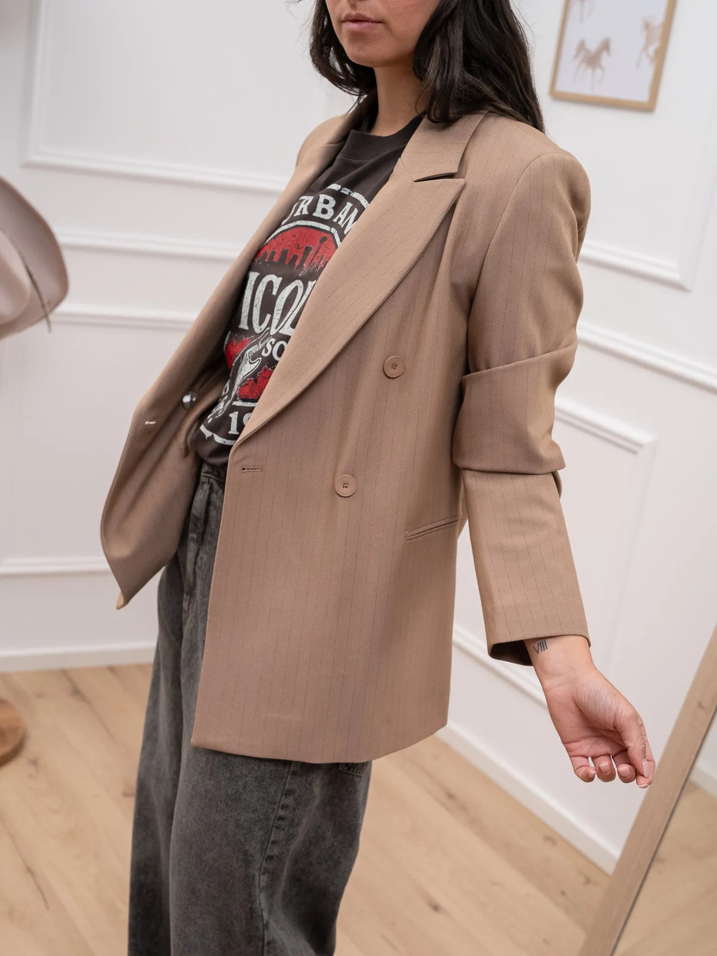 Giacca gessata lurex camel - Dixie