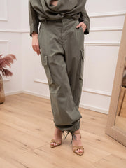 Pantaloni cargo kaki con coulisse sul fondo - HaveOne