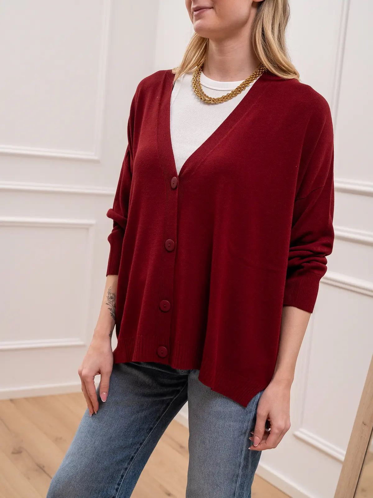 Cardigan morbido sangria con bottoni - Kontatto