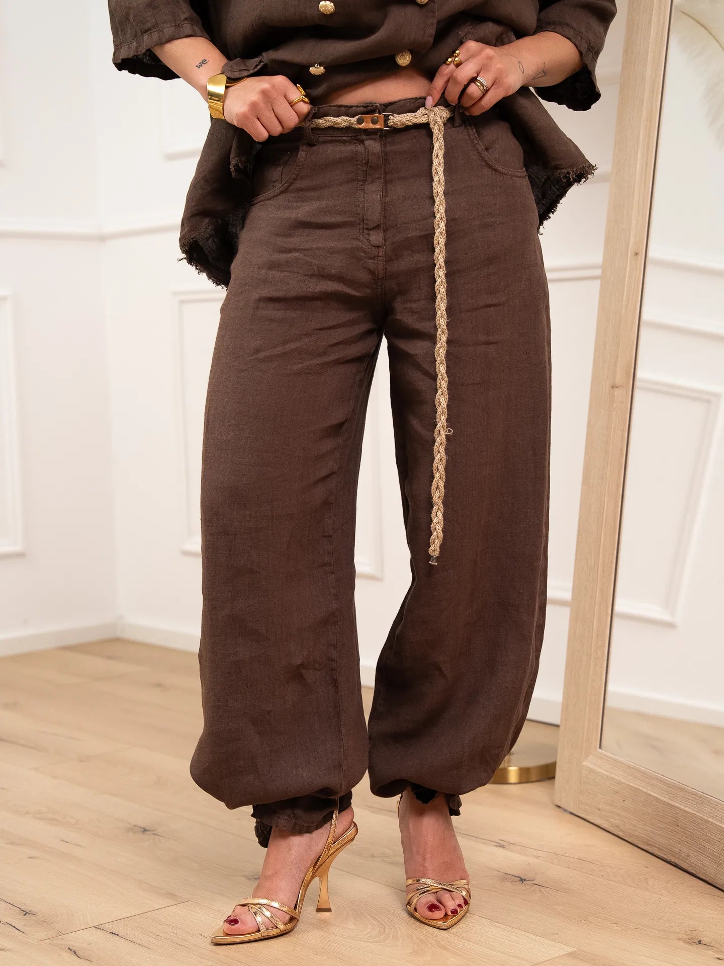 Pantaloni Bella cioccolato in lino - HaveOne