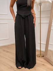 Pantaloni neri palazzo misto lino e viscosa - Tensione In