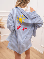 Camicia gessata celeste e blu patch Sole - Vicolo