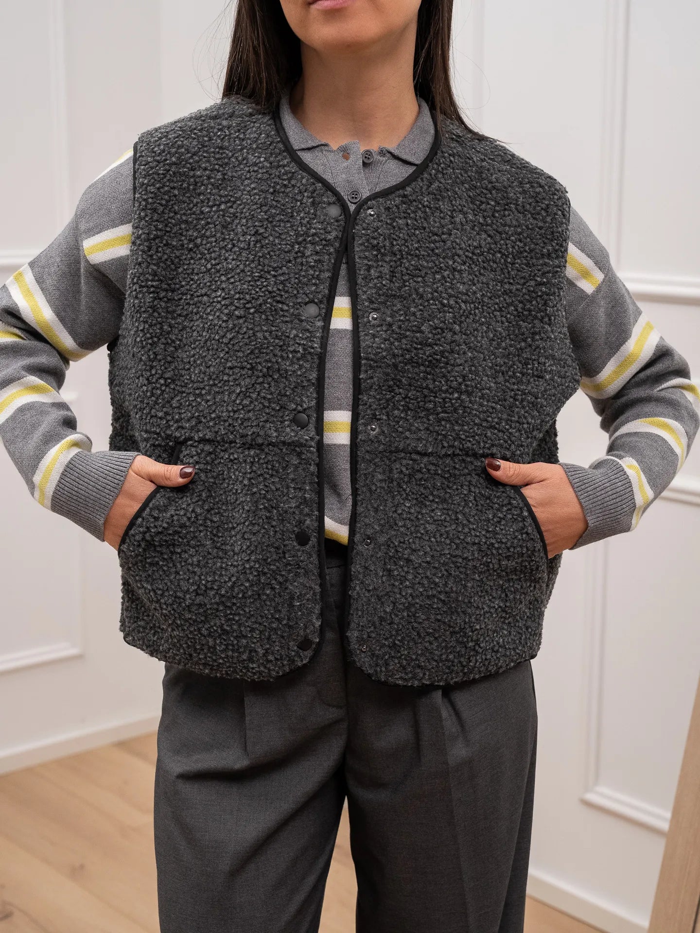 Gilet teddy grigio mélange - JJXX