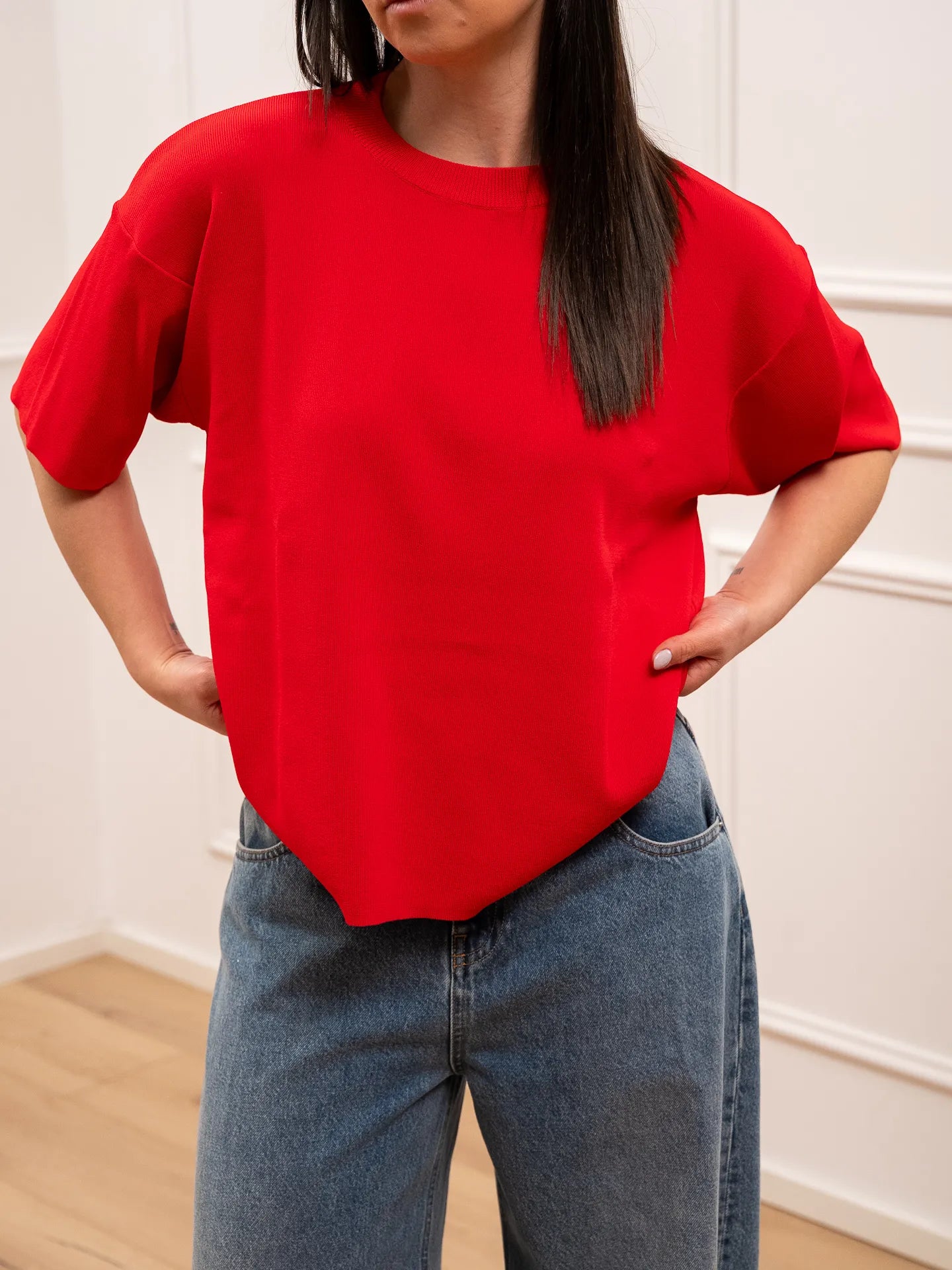 T shirt in tricot rossa a scatoletta - Vicolo